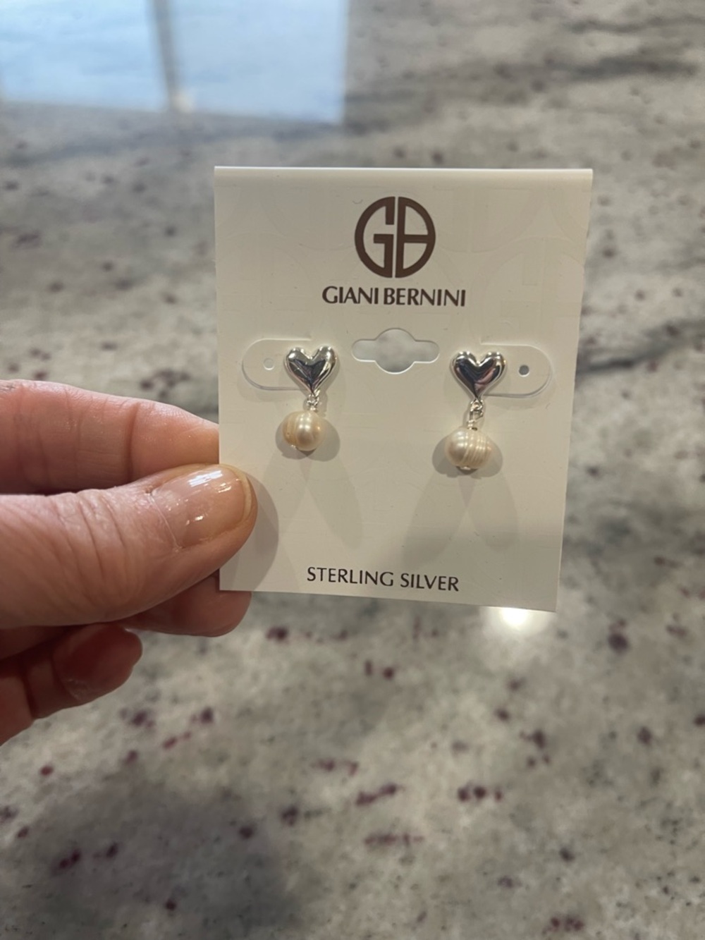 Giani Bernini Sterling Silver Heart Pearl Drop Earrings - Silver & Cream